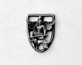 In Via St Michael Pendant Catholic Saint Pendant St Michael Defender Centerpiece Catholic Jewelry Distressed Metal (Centerpiece Only)