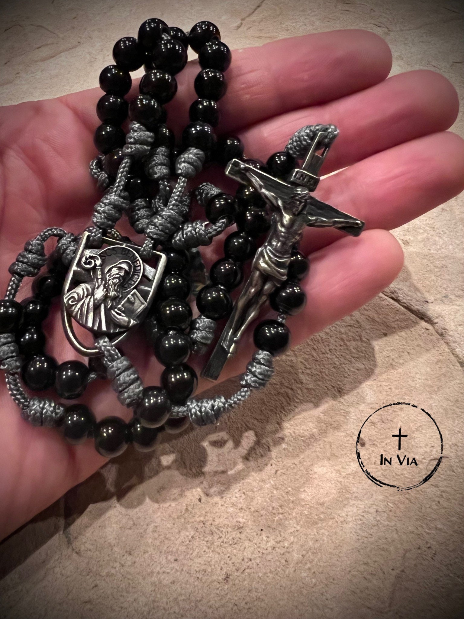In Via St Benedict ハンドメイドロザリオネックレス カトリック 