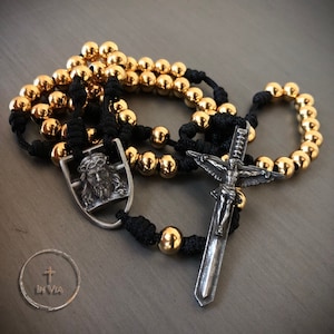 Handmade Rosary Necklace Catholic Rosary Beads Gold Stainless Steel Prayer Beads Custom Pendant Crucifix Catholic Gifts Defender by In Via