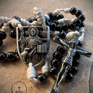 In Via St Dominic Rosary Catholic Rosary Beads Handmade Rosary Necklace Saint Dominic Pendant Solid White Bronze Crucifix