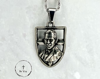 Fulton Sheen Necklace | Bishop Sheen Pendant | Catholic Necklace for Men | Handmade Catholic Gift | 22” Stainless Steel Chain