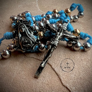Virgin Mary Necklace Rosary Beads Handmade Blue Rosary Necklace Virgin Mary Pendant Our Blessed Mother Rosary Catholic Gifts by In Via
