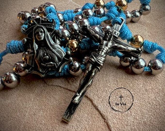 Virgin Mary Necklace Rosary Beads Handmade Blue Rosary Necklace Virgin Mary Pendant Our Blessed Mother Rosary Catholic Gifts by In Via