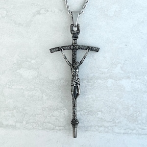 Pope John Paul II Crucifix Necklace Papal Crucifix Pendant Catholic Cross Necklace Solid White Bronze Pope John Paul II Necklace by In Via