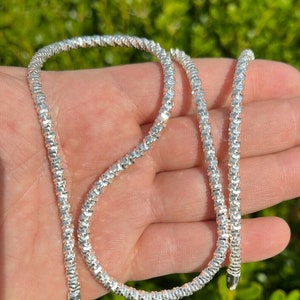 Men&#39;s Women&#39;s Solid 925 sterling silver 4mm Diamond Cut SPARKLE ROPE NECKLACE Ice Rock Margarita chain 18&quot; to 30&quot; Lengths