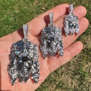 Moissanite Solid 925 Sterling Silver Rhodium Finish Jesus Pendants Highly Polished, Heavy, Solid Back! PASSES DIAMOND TESTER!!!