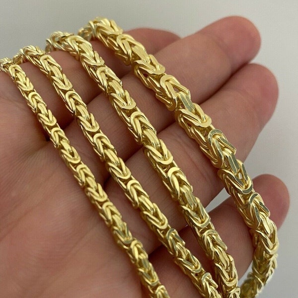 Byzantijnse touwkettingen kreeft gesp 14k gouden afwerking over massief 925 sterling zilver 2,5 mm, 3 mm, 4 mm, 5 mm en 18-30" lengtes voor mannen of vrouwen