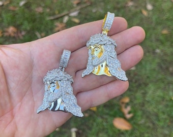 Iced Out Jesus Pendant: CZ Simulated Diamond, Sterling Silver