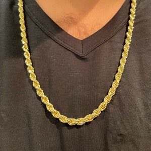Men&#39;s 6MM 14k Gold Over Real Solid 925 Sterling Silver Diamond Cut HEAVY SOLID Rope Chains 18&quot; -  30&quot; & 7.5&quot; -  9&quot; Bracelet