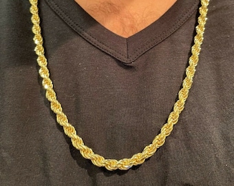 Men's 6mm Diamond Cut Rope Chain – 14k Gold Over Sterling Silver, Handmade Italian Necklace