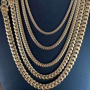 Men&#39;s Women&#39;s 14k Gold Finish over SOLID 925 Sterling Silver Box Lock Miami Cuban Necklace Chain 18&quot;-30&quot; or Bracelet 7&quot;-9.5&quot;