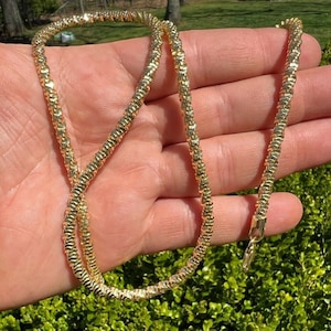 Men&#39;s Women&#39;s 14k Gold Vermeil over 925 sterling silver 4mm Diamond Cut SPARKLE ROPE NECKLACE Ice Rock Margarita chain 18&quot; to 30&quot; Lengths