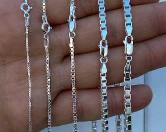 Real Solid 925 Sterling Silver Squared Box Chain 1-4mm Ketting Heren Dames 16-30" Handgemaakt, geweldig voor hangers!