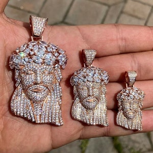 Rose Gold over 925 Sterling Silver Jesus Pendants, Super Iced Out Simulated Diamonds, small/medium/large....P161/165/169