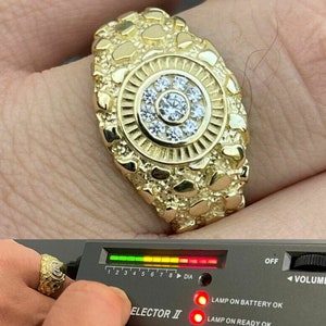 Men&#39;s Iced Out Moissanite Solitaire Nugget Pinky Ring 14k Gold over Solid 925 Sterling Silver, Sizes 7-13, PASSES DIAMOND TESTER!!!