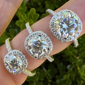 Women&#39;s Cushion Cut Halo Design Moissanite Engagement Promise Ring Real Solid 925 Sterling Silver, Available in 3 Sizes!