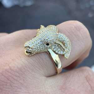 Custom made GOAT Ring 14k Yellow Gold over Solid 925 Sterling Silver Iced Out CZ Diamond &quot;Greatest of All Time&quot; Pinky Ring Sizes 7-13