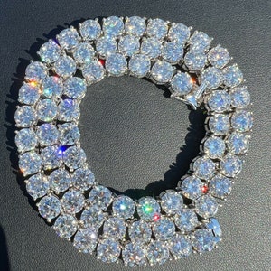 GROTE 8 mm Iced Out-stenen heren 80-174 kt echte MOISSANITE massief 925 sterlingzilveren tennisketting *** Voldoet aan diamanttester*** Lengtes van 16 - 28 inch