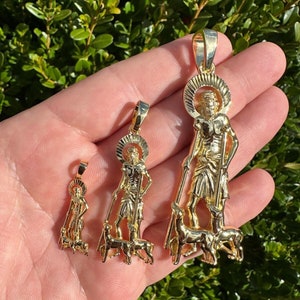 Men&#39;s Women&#39;s Diamond Cut St. Lazarus San Lazaro Pendant Real Solid 925 Sterling Silver, Gold Vermeil Finish, 3 Sizes: Small, Medium & Large