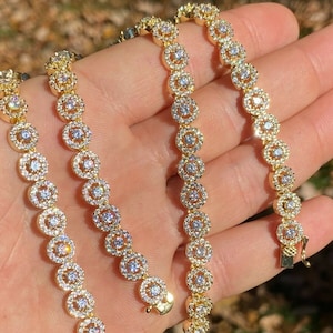 14k goud op massief 925 sterlingzilver, Super Iced Out Diamond*, ronde tennisclusterketting 16" - 28" voor heren of dames