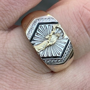Anillo para el meñique con diamantes helados de la Santa Muerte con acabado en oro de 14 k y plata esterlina maciza 925 hecho a medida para hombre, tallas 6 a 13