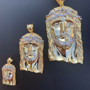 Men's 14k Yellow Gold over 925 Sterling Silver Iced Out Simulated Diamond Jesus Pendants, small/medium/large
