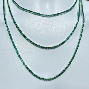 Men's Women's 3mm Real Solid 925 Sterling Silver Emerald Green Tennis Necklace Chain 16" 18" 20" 22" 24" 28"