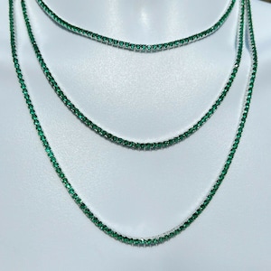 Herren Damen 3 mm echte massive 925 Sterling Silber Smaragdgrün Tennis Halskette Kette 16&quot; 18&quot; 20&quot; 22&quot; 24&quot; 28&quot;