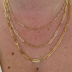 Women&#39;s 14k yellow gold over 925 sterling silver PAPER CLIP rolo cable chain necklace 14&quot;-24&quot; lengths, 2.5mm, 3mm, 4mm widths