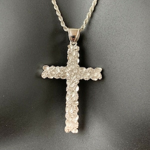 Men&#39;s Real Solid 925 Sterling Silver Nugget Cross Jesus Crucifix Pendant 1.5&quot; x 2.5&quot;, P43