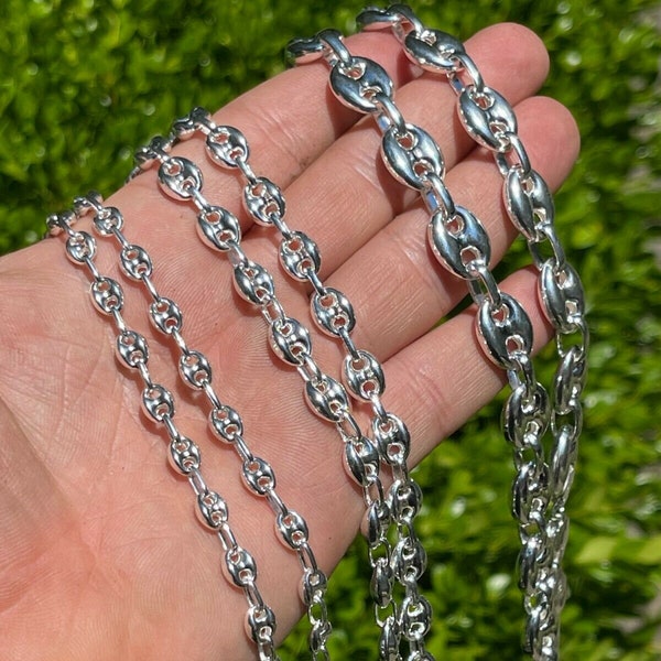 Men's or Women's 925 Sterling Silver Hollow Puffed Mariner Anchor Link Chain 16" to 30" Necklace OR 7"-8" Bracelets in 6mm, 8mm, 12mm Sizes