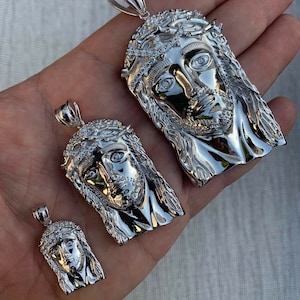 Men&#39;s Solid 925 Sterling Silver Iced Out Simulated Diamond Jesus Pendants, small/medium/large....P151s/P154m/P157l