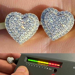 Women's Moissanite Iced Out Heart Stud Screwback Earrings 14k Gold Finish over Solid 925 Sterling Silver, PASSES DIAMOND TESTER!!!