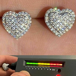 Frauen Moissanite Iced Out Herz Ohrstecker Screwback Ohrringe Massiv 925 Sterling Silber, PASSES DIAMOND TESTER !!! .......er-m-6