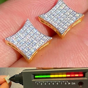 Men&#39;s Women&#39;s Moissanite Iced Out 9mm Kite Stud Screwback Earrings Gold over Solid 925 Sterling Silver PASSES DIAMOND TESTER!!!