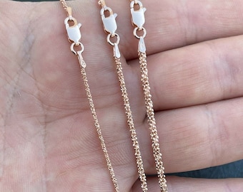 Men's Women's Rose Gold over 925 sterling silver SPARKLE ROPE NECKLACE chains 1mm, 2mm, 3mm thickness and 14" to 24" lengths