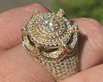 Men's Iced Out 14k Gold Over Solid 925 Sterling Silver King Men's Iced Out 14k Gold Over Solid 925 Sterling Silver King