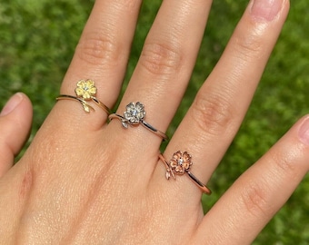 Grande Argento Sterling Placcato Oro Fiore Anello Misura - Foto 13