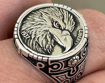 Handmade Oxidized Sterling Silver American Eagle Coin Ring