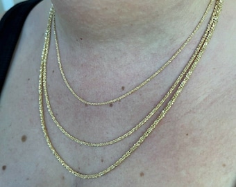 Collar o pulsera de cadena de cuerda brillante con baño de oro de 14k sobre plata de ley