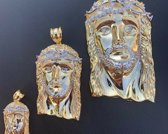 Men's 14k Yellow Gold over 925 Sterling Silver Iced Out Simulated Diamond Jesus Pendants, small/medium/large