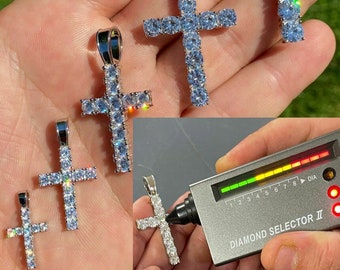 Men's or Women's MOISSANITE Solid 925 Sterling Silver Tennis Cross Pendants, 5 Sizes Available!! PASSES DIAMOND Tester!!!