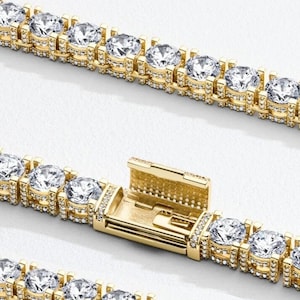 Dames tennisketting Moissaniet, aan alle kanten bevroren 5 mm 14 kt goud vermeil over massief 925 sterlingzilver 16-28 inch PASSES DIAMOND-tester!