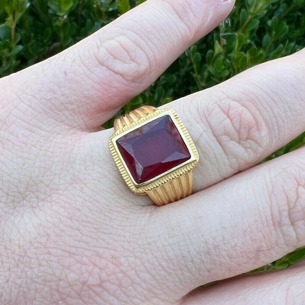 Men Ruby Gold Pinky Ring - Etsy