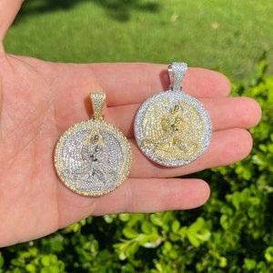 Super Iced Out Tupac 2Pac EUPHANASIA Medaillon Anhänger Rapper Hip Hop, aus natürlichem massivem Sterling Silber oder Sterling mit 14k Gold Vermeil