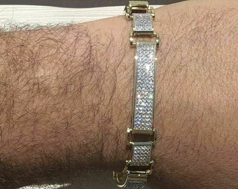 Men's 12mm Gold Over Sterling Silver Bracelet: Simulated Diamond Iced Out