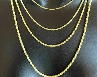 Cadena de cuerda de oro de 14 k sobre plata esterlina (1,5 mm - 5 mm)