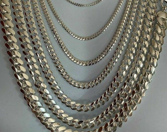 Herren Damen SOLID 925 Sterling Silber Karabinerverschluss Miami Kubanische Halskette Kette, 2mm-12mm, 16 "- 30"