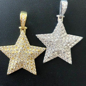 Men&#39;s or Women&#39;s SUPER STAR Iced Out 925 Sterling Silver Hip Hop Pendant Rhodium OR 14k Finish Diamond Cut Moon Bead Necklace
