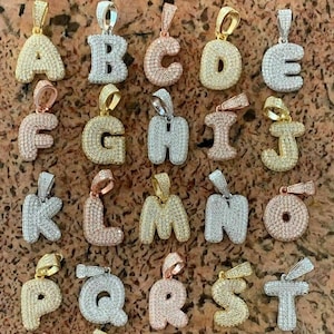 Colgantes de letras de burbuja con grafiti personalizado de hip hop en plata esterlina maciza 925 para hombres y mujeres, con acabado en rodio, oro amarillo de 14 k o oro rosa.
